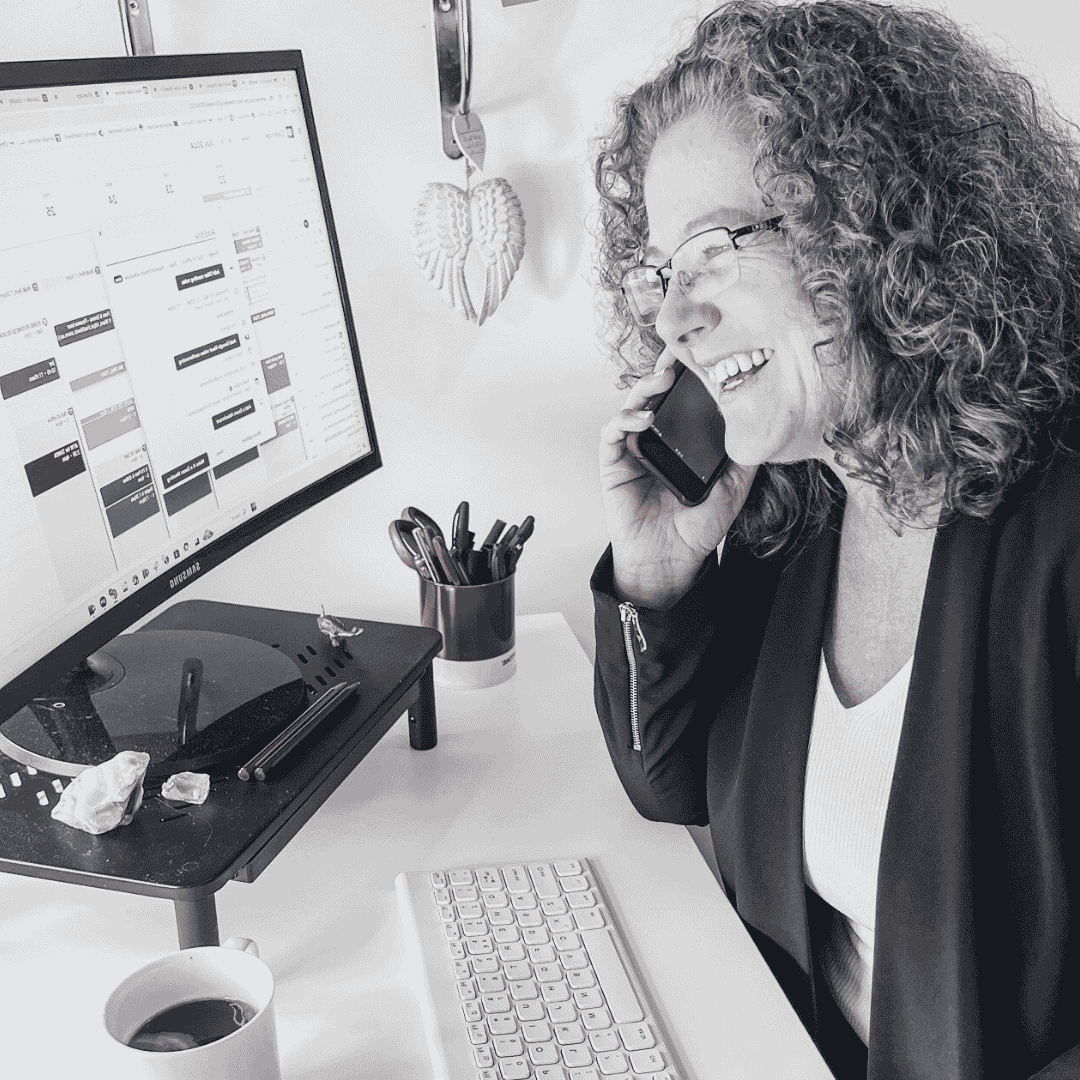 Fern and her dog looking at the camera with the words... It's not too late. You are right on time